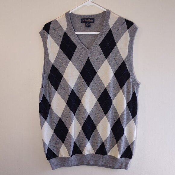 Brooks Brothers Men's Merino Wool Argyle Vest V-Neck Preppy Euro Chic Sz Large - Picture 4 of 7